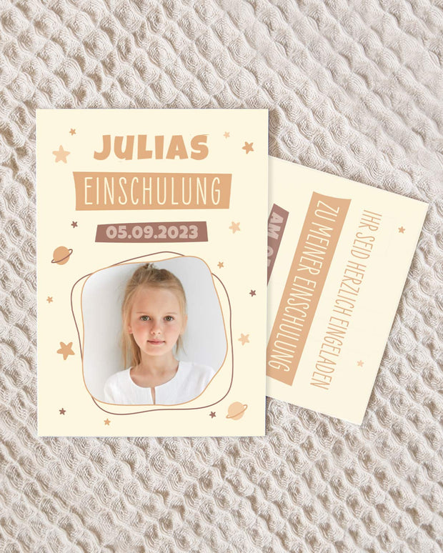 Einladungskarte zur Einschulung mit Foto Postkarte lalelove