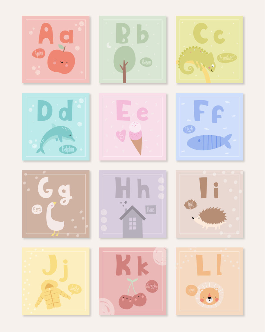 Alphabet - Buchstabenkarten im Holzaufsteller