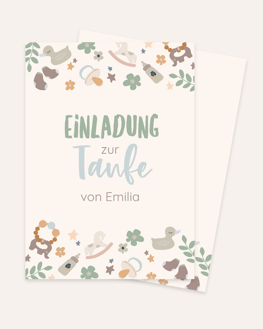 Boho - Einladungskarte zur Taufe