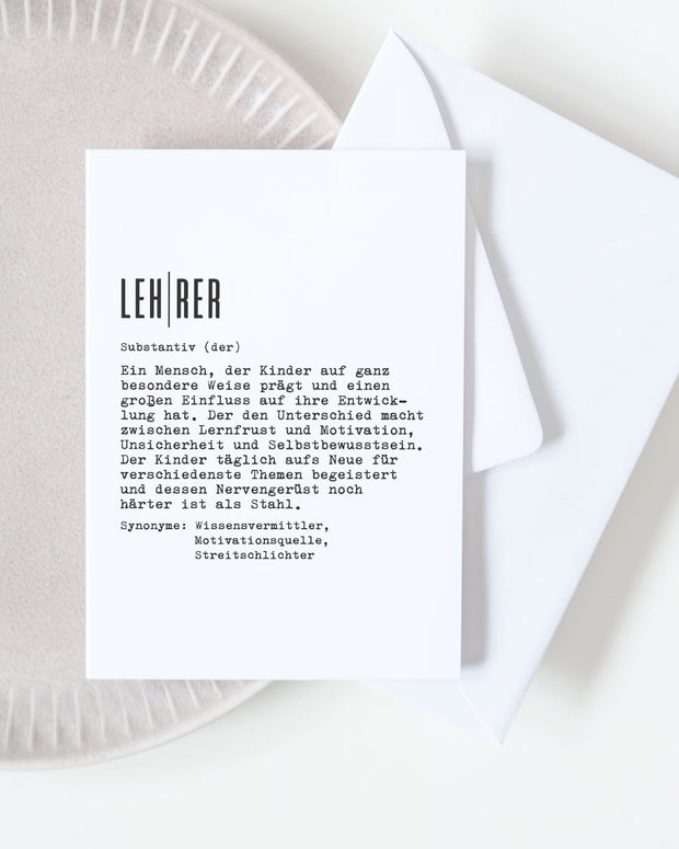 Definition Lehrer - Grußkarte