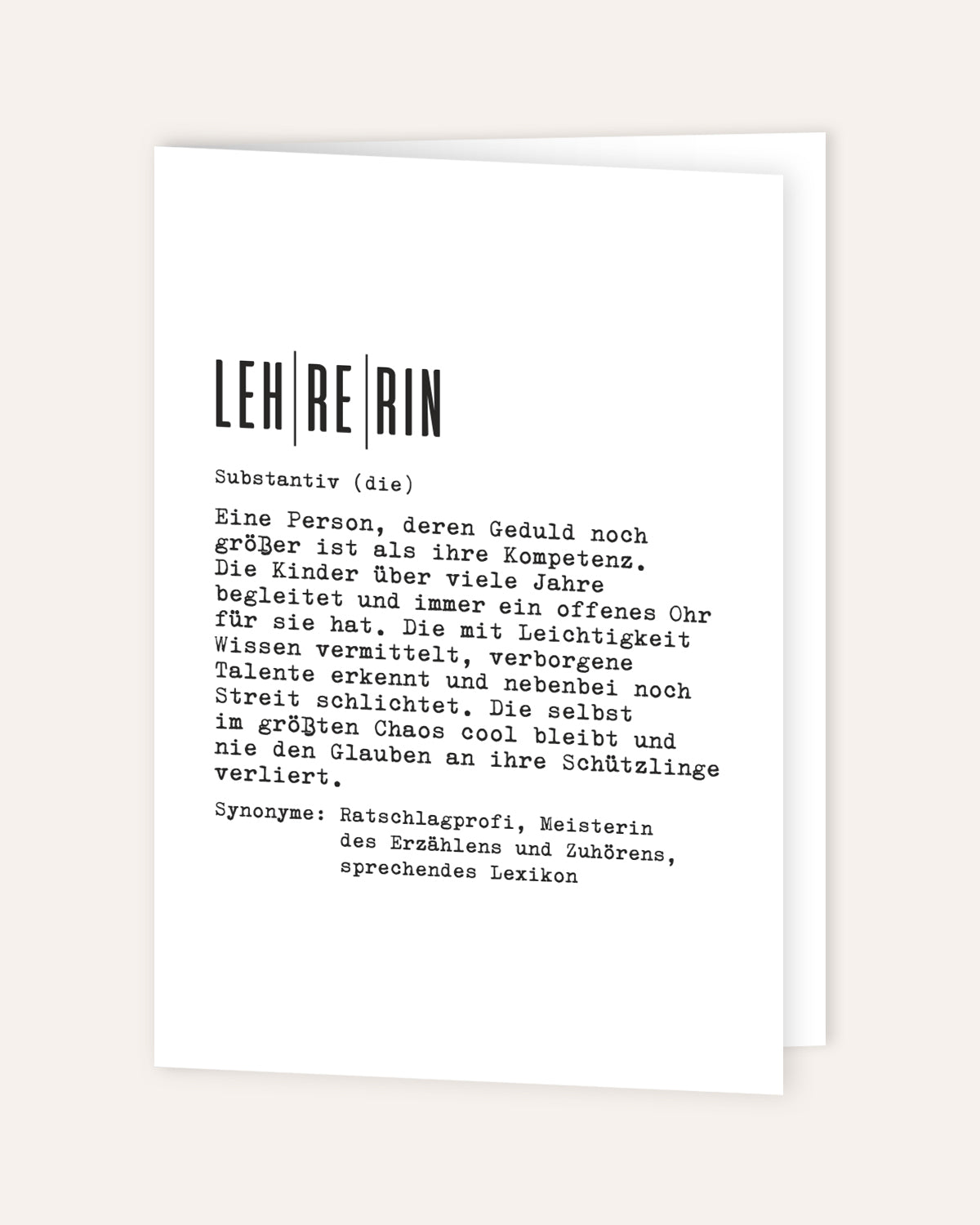 Definition Lehrerin - Grußkarte Grußkarte Lieblingskollegen®