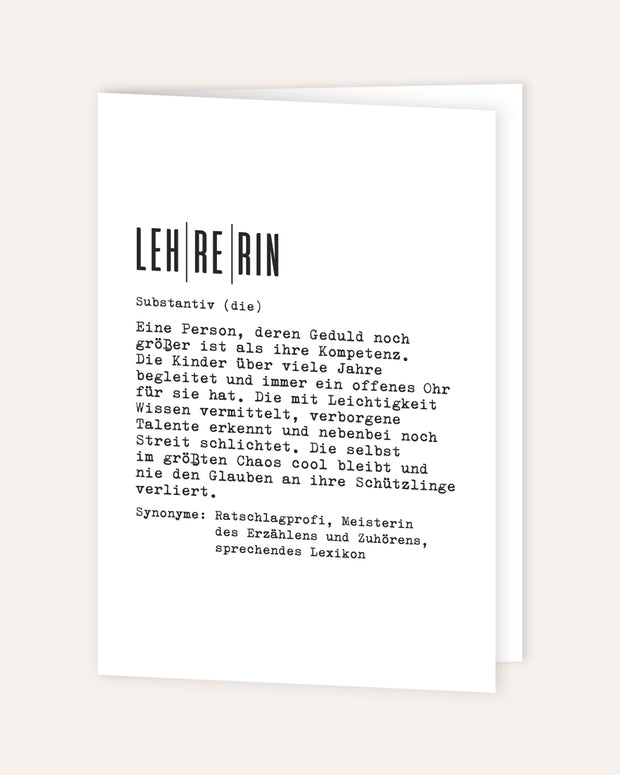 Definition Lehrerin - Grußkarte