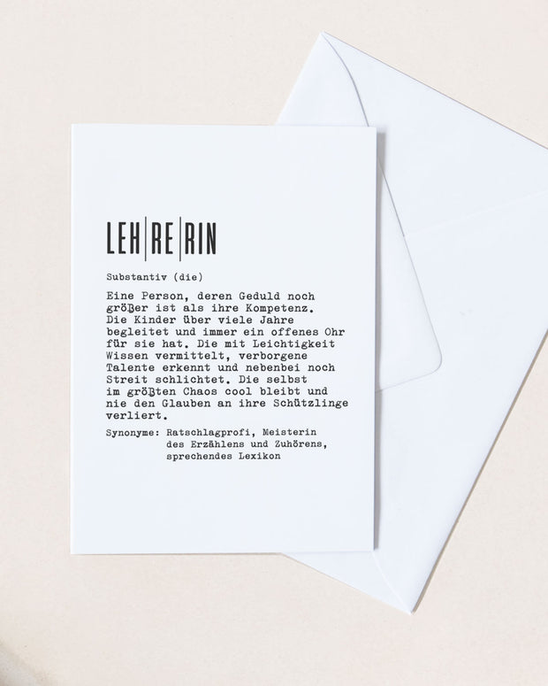Definition Lehrerin - Grußkarte