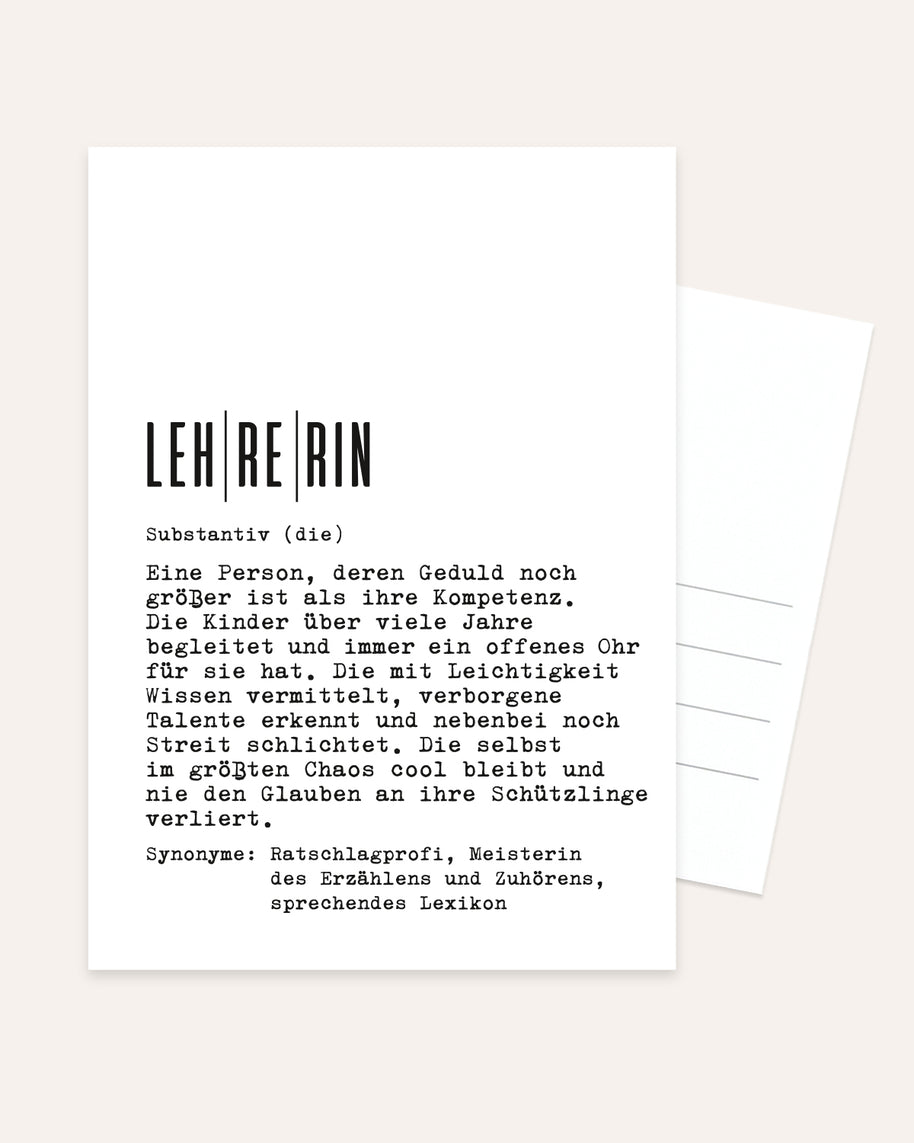 Definition Lehrerin - Postkarte