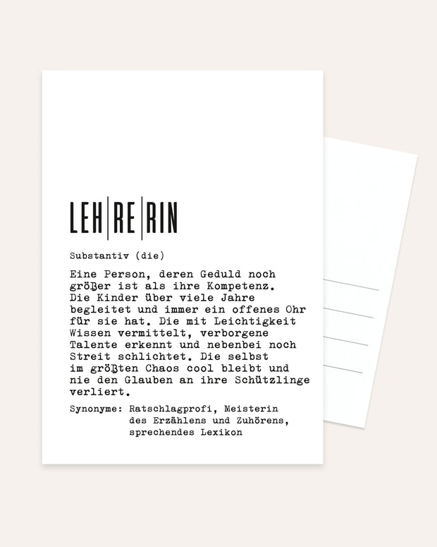 Definition Lehrerin - Postkarte