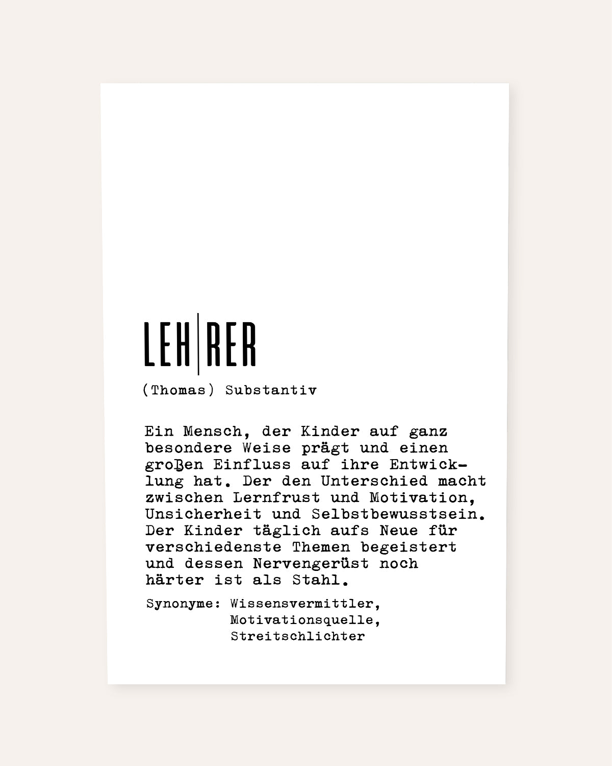 Definition Lehrer - personalisierbares Poster Poster Lieblingskollegen®