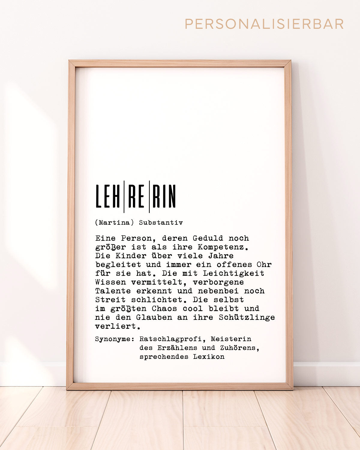 Definition Lehrerin - personalisierbares Poster Poster Lieblingskollegen®