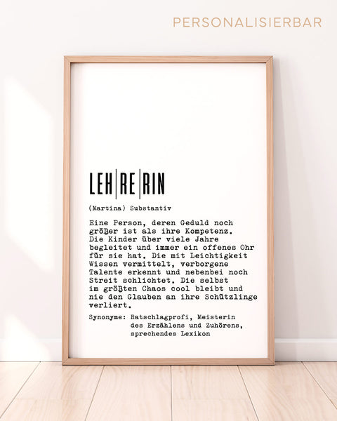 Definition Lehrerin - personalisierbares Poster Poster Lieblingskollegen®