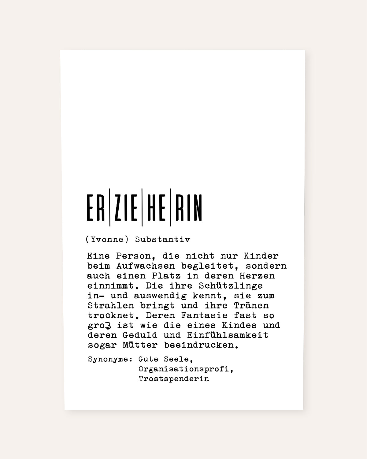 Definition Erzieherin - personalisierbares Poster Poster Lieblingskollegen®