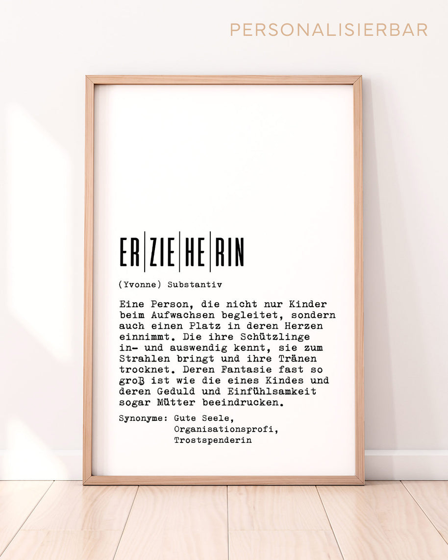 Definition Erzieherin - personalisierbares Poster