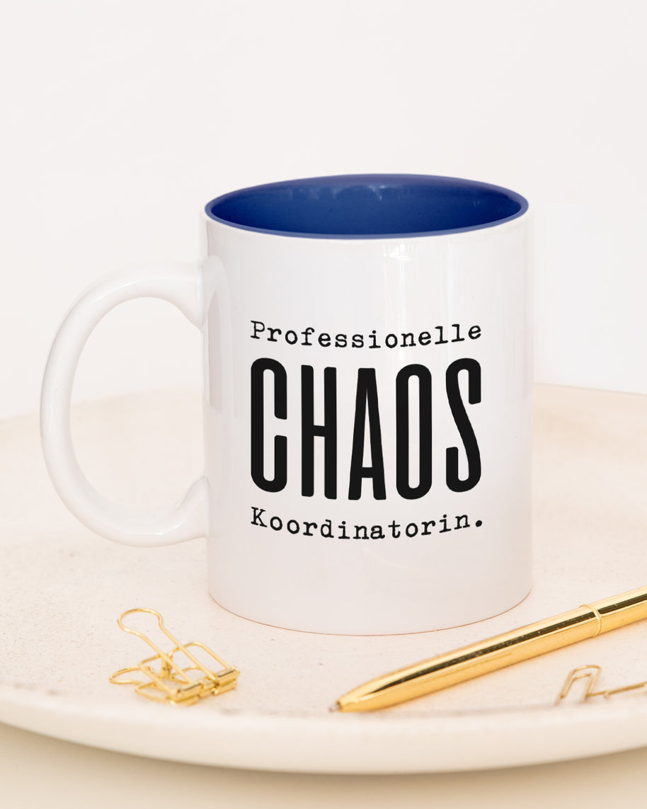 Tasse mit Spruch, Professionelle Chaos Koordinatorin, Tasse mit lustigem Spruch, witzig, für Kollegin, Mitarbeiterin, Chefin, Dunkelblau