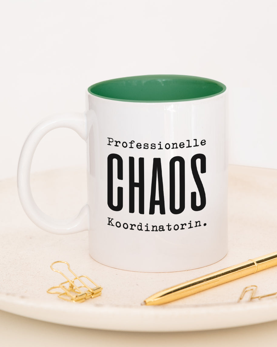 Tasse mit Spruch, Professionelle Chaos Koordinatorin, Tasse mit lustigem Spruch, witzig, für Kollegin, Mitarbeiterin, Chefin, Dunkelgrün