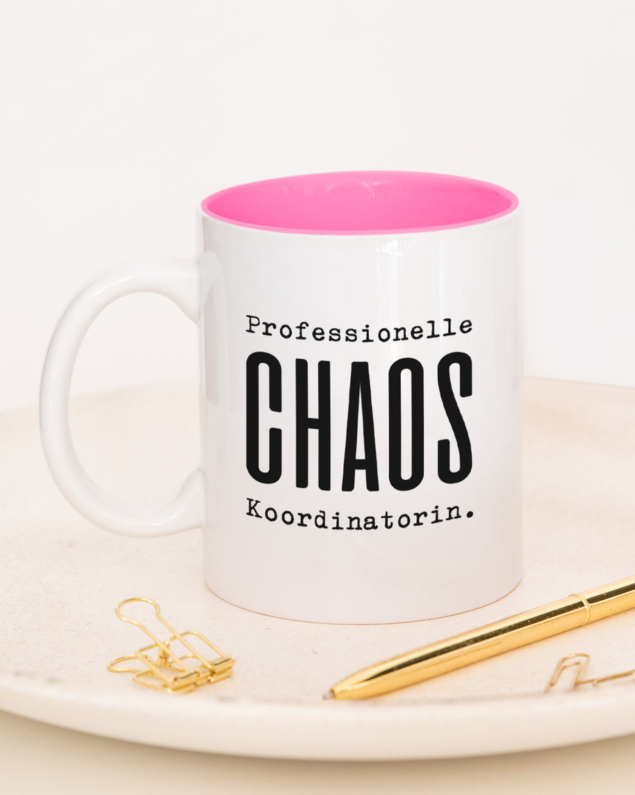 Tasse mit Spruch, Professionelle Chaos Koordinatorin, Tasse mit lustigem Spruch, witzig, für Kollegin, Mitarbeiterin, Chefin, Rosa
