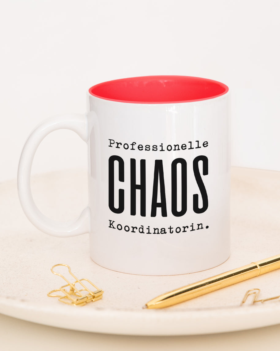 Tasse mit Spruch, Professionelle Chaos Koordinatorin, Tasse mit lustigem Spruch, witzig, für Kollegin, Mitarbeiterin, Chefin, Rot