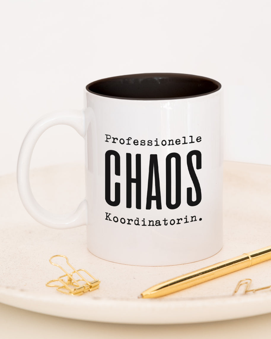 Tasse mit Spruch, Professionelle Chaos Koordinatorin, Tasse mit lustigem Spruch, witzig, für Kollegin, Mitarbeiterin, Chefin, Schwarz