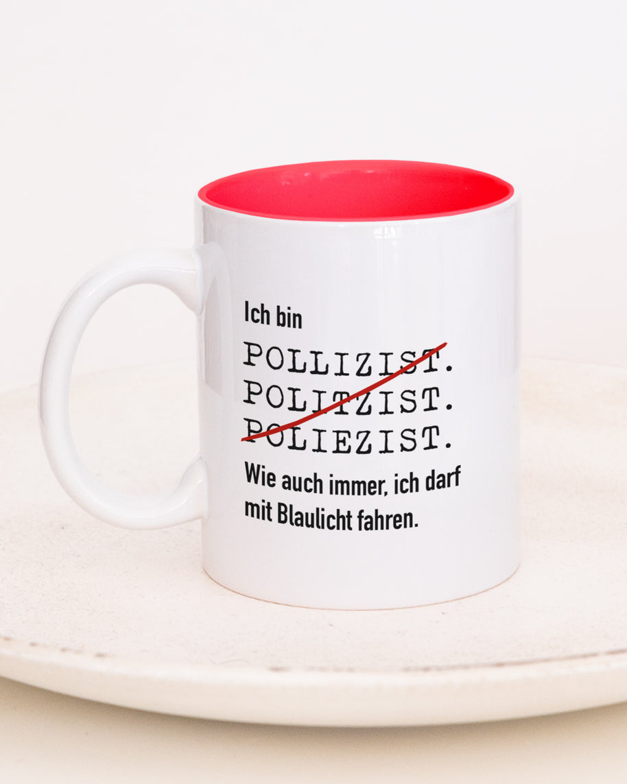 Tasse mit Spruch, Tasse mit Aufdruck, ich bin Polizist, Kollegin Kollege, Mitarbeiterin Mitarbeiter, Chefin Chef, Geschenk für Kollegin oder Kollege, rot