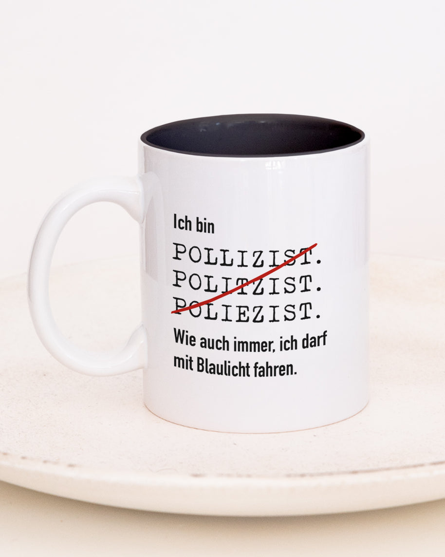 Tasse mit Spruch, Tasse mit Aufdruck, ich bin Polizist, Kollegin Kollege, Mitarbeiterin Mitarbeiter, Chefin Chef, Geschenk für Kollegin oder Kollege, schwarz