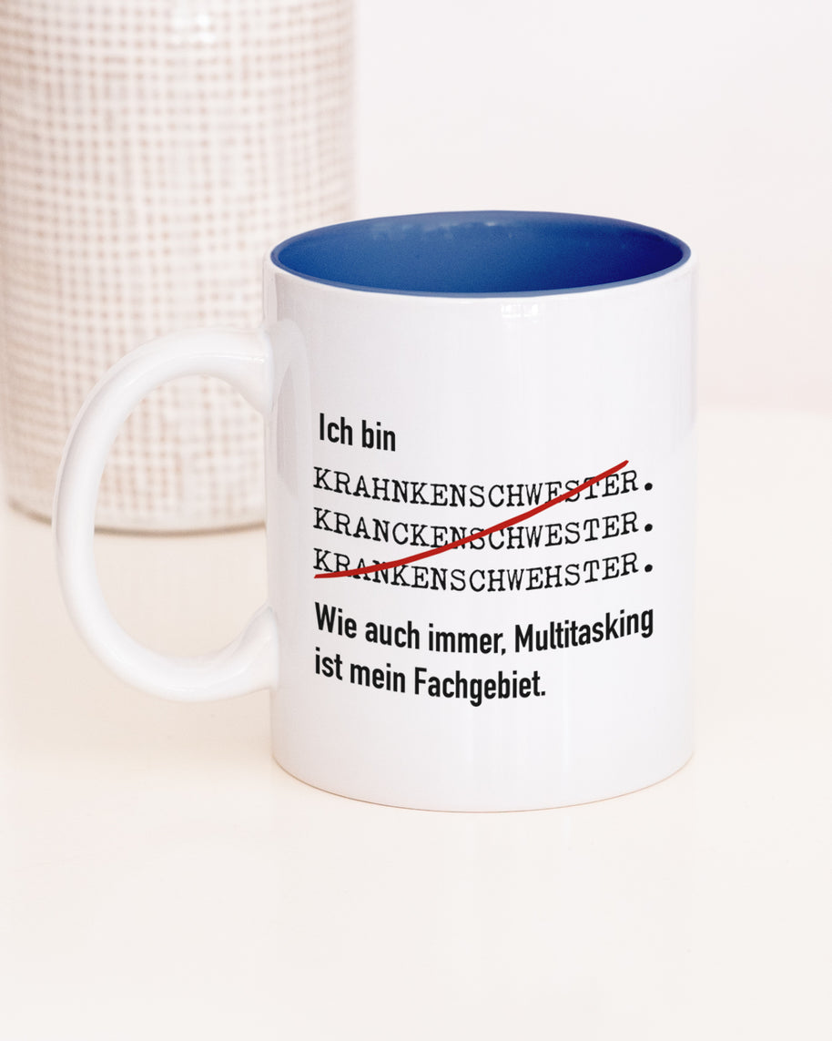 Tasse mit Spruch, Tasse mit Aufdruck, ich bin Krankenschwester, Kollegin Kollege, Mitarbeiterin Mitarbeiter, Chefin Chef, Geschenk für Kollegin oder Kollege, dunkelblau