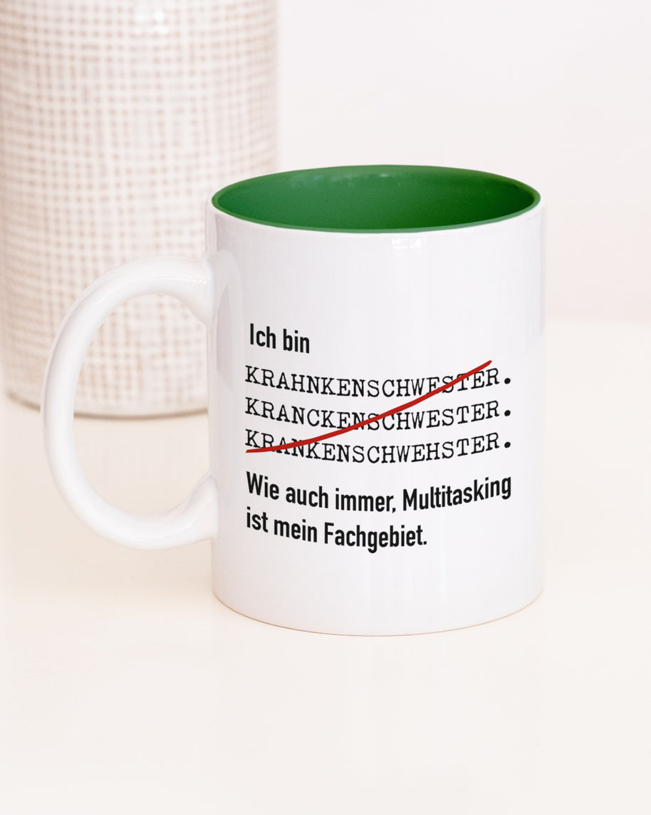 Tasse mit Spruch, Tasse mit Aufdruck, ich bin Krankenschwester, Kollegin Kollege, Mitarbeiterin Mitarbeiter, Chefin Chef, Geschenk für Kollegin oder Kollege, dunkelgrün