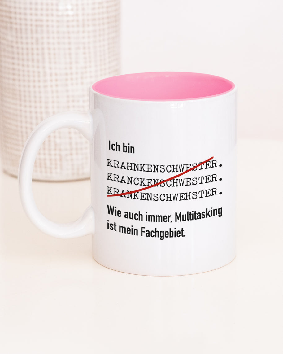 Tasse mit Spruch, Tasse mit Aufdruck, ich bin Krankenschwester, Kollegin Kollege, Mitarbeiterin Mitarbeiter, Chefin Chef, Geschenk für Kollegin oder Kollege, rosa