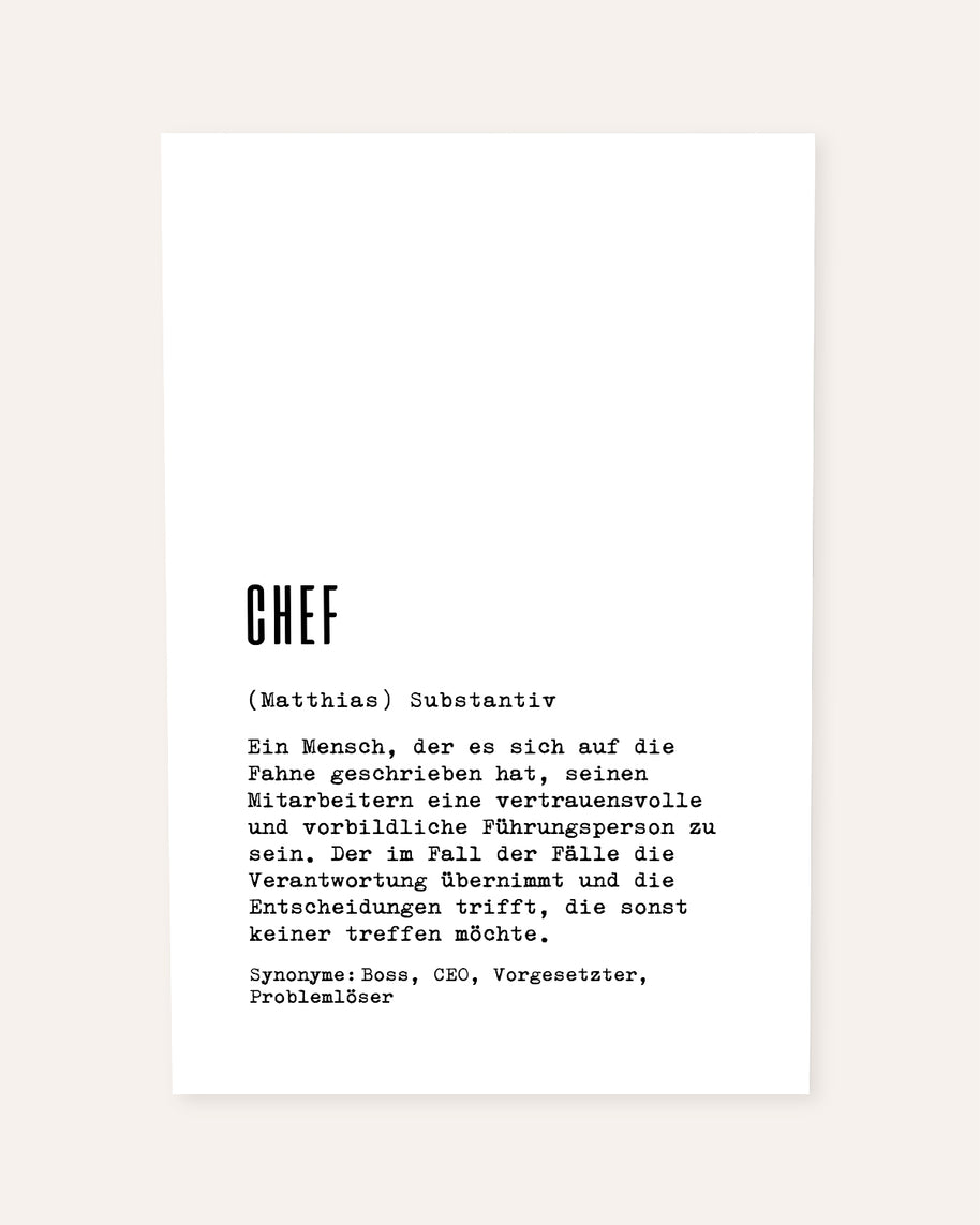 Dudeneintrag Chef - personalisierbares Poster