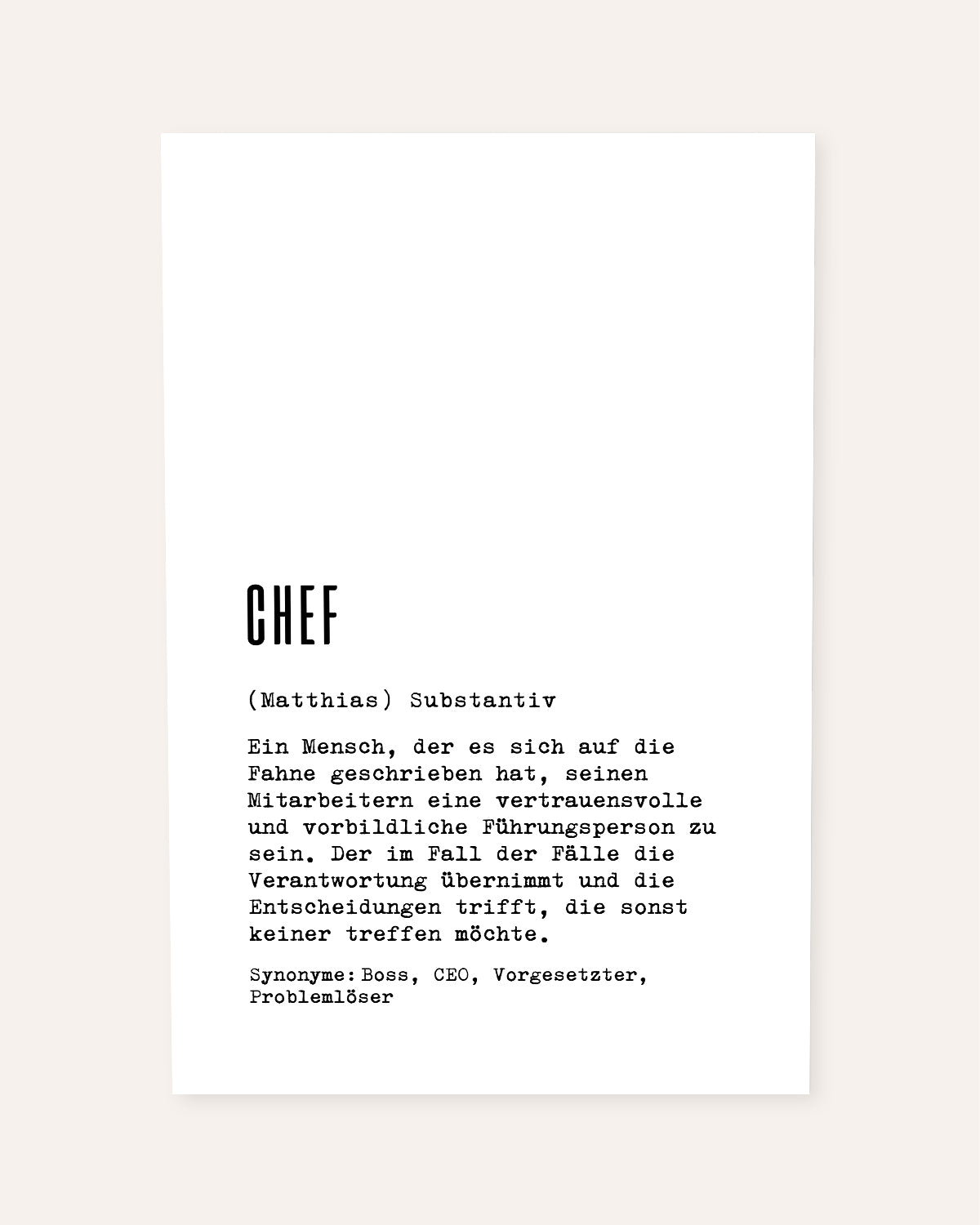 Definition Chef - personalisierbares Poster Poster Lieblingskollegen®