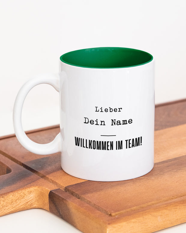 Tasse mit Spruch, Tasse für Kollegin, Tasse für Kollegen, Aufdruck, Geschenk Kollegen, Personalisierbar, Willkommen im Team Grün