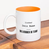 Tasse mit Spruch, Tasse für Kollegin, Tasse für Kollegen, Aufdruck, Geschenk Kollegen, Personalisierbar, Willkommen im Team Orange 