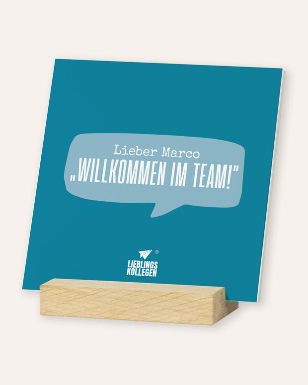 Willkommen im Team - Karten im Holzaufsteller