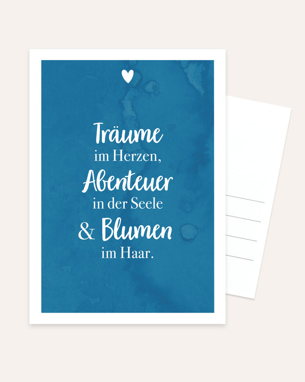 Träume, Abenteuer und Blumen - Postkarte