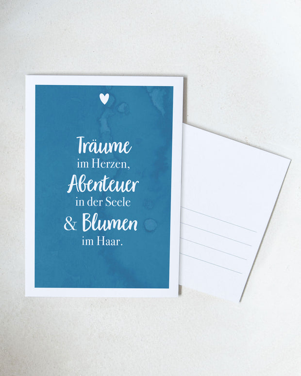 Träume, Abenteuer und Blumen - Postkarte