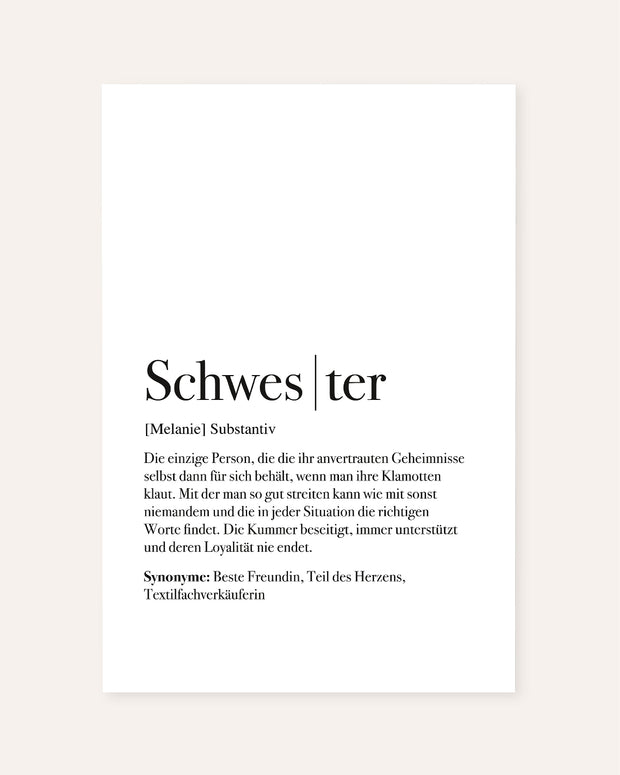 Poster Definition Schwester Geschenk