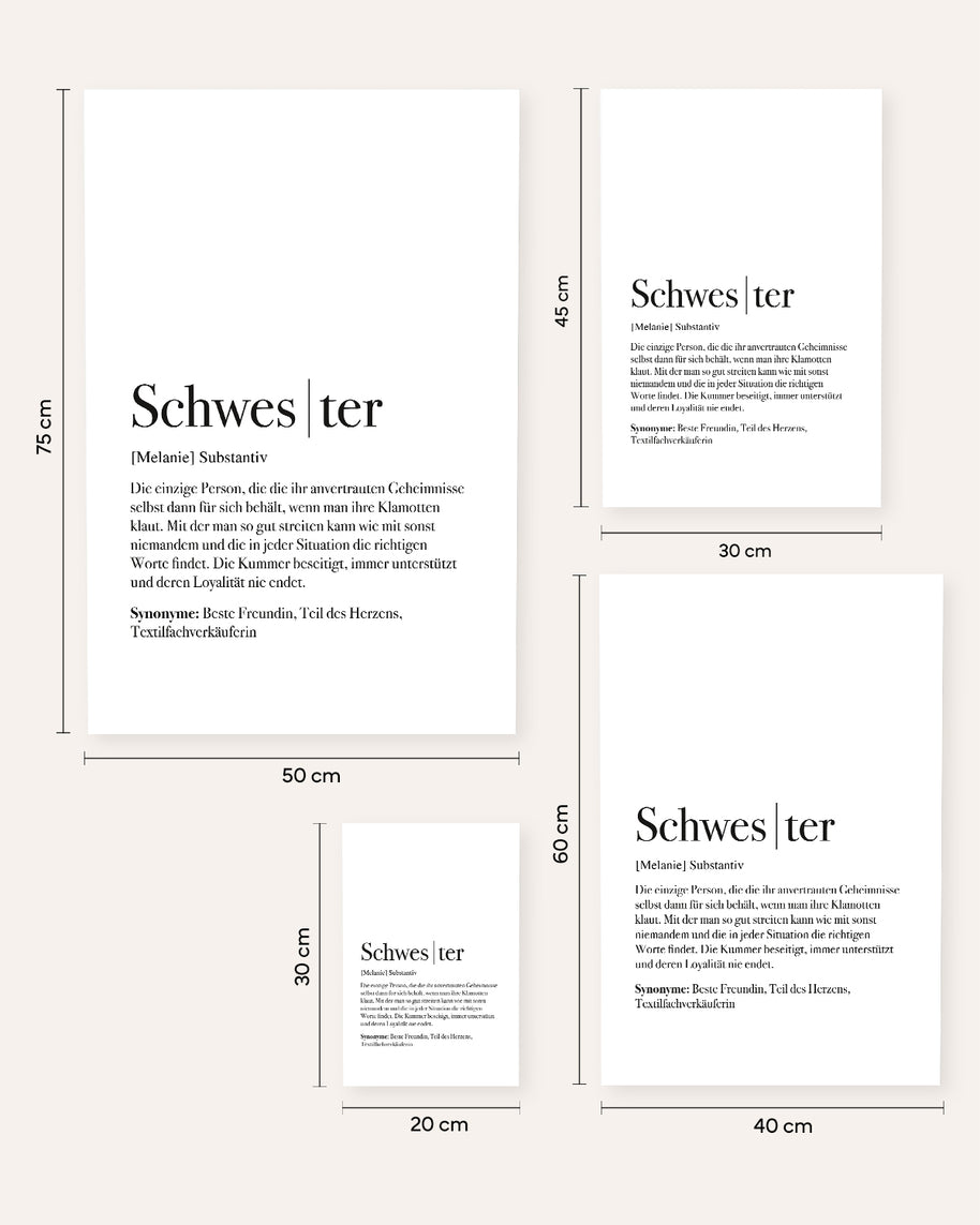 Poster Definition Schwester Geschenk