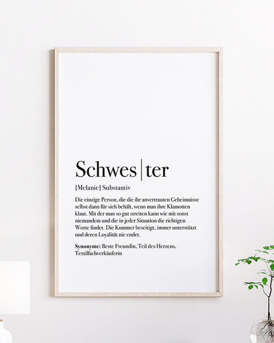 Poster Definition Schwester Geschenk
