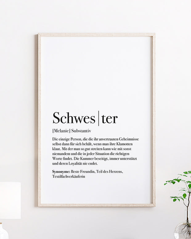 Poster Definition Schwester Geschenk