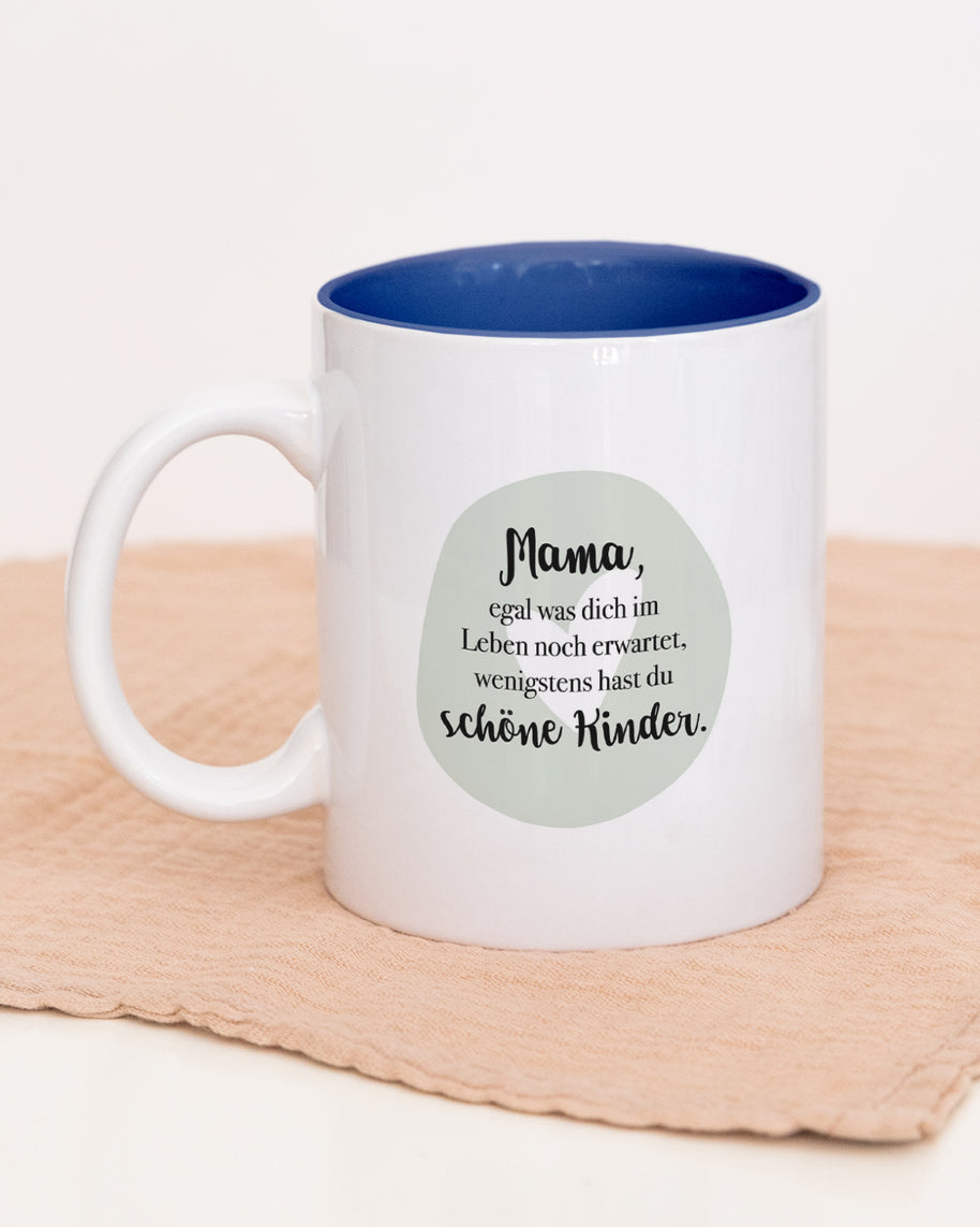 Tasse Weiß Blau Innen Mama schöne Kinder Geschenk Mama