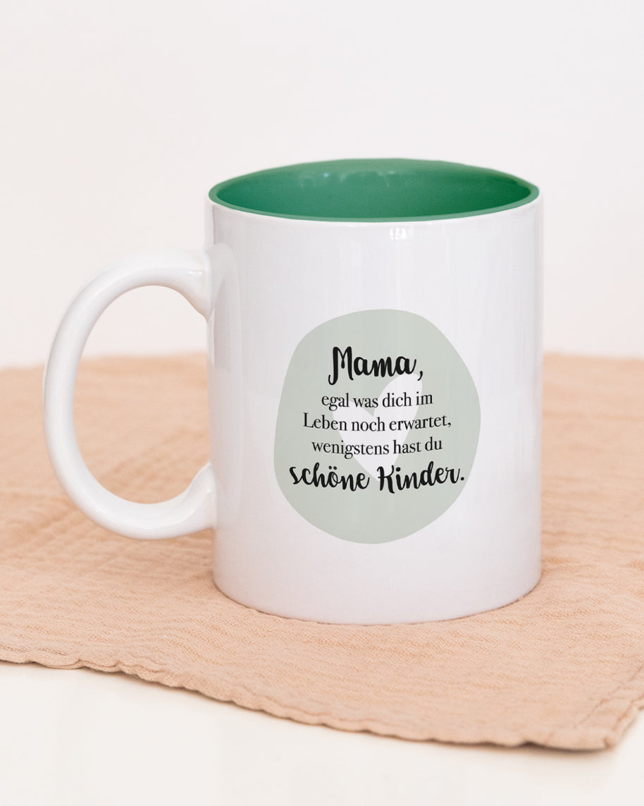 Tasse Weiß Grün Innen Mama schöne Kinder Geschenk Mama