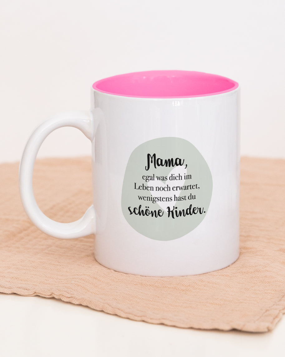 Tasse Weiß Pink Innen Mama schöne Kinder Geschenk Mama