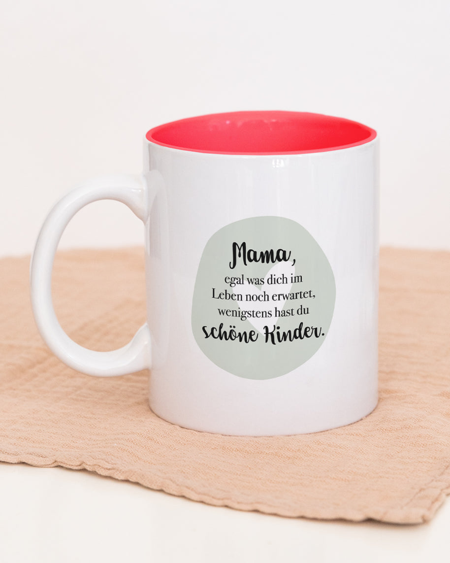 Tasse Weiß Rot Innen Mama schöne Kinder Geschenk Mama