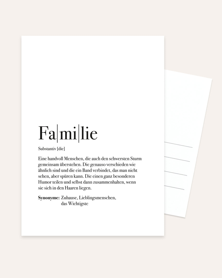 Definition Familie - Postkarte