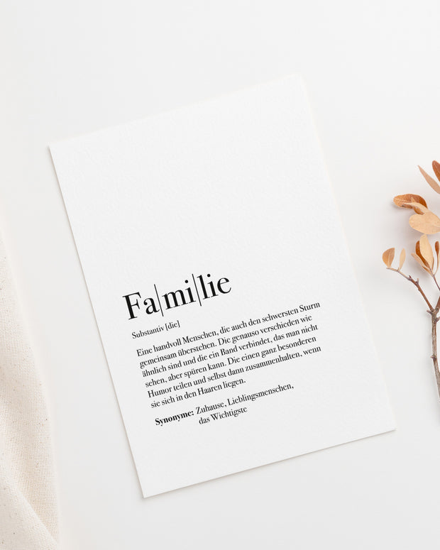 Definition Familie - Postkarte