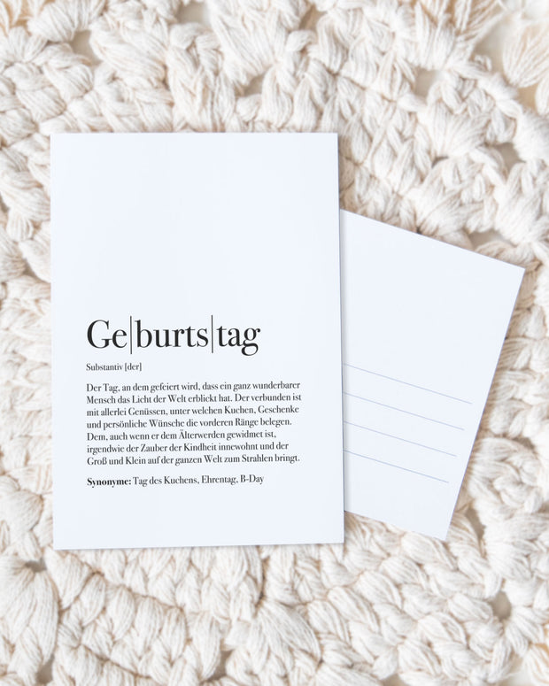Definition Geburtstag - Postkarte