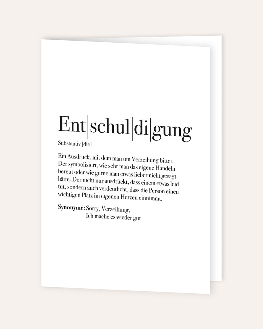 Definition Entschuldigung - Grußkarte
