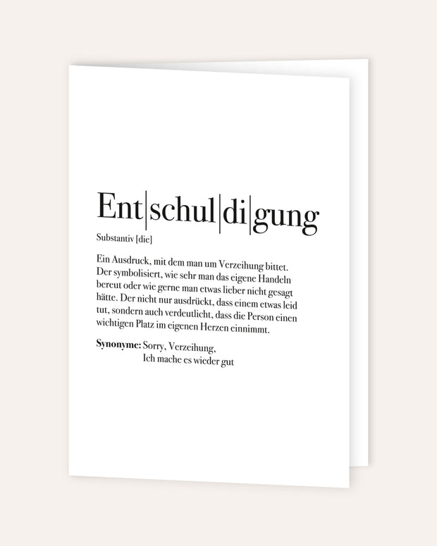 Definition Entschuldigung - Grußkarte