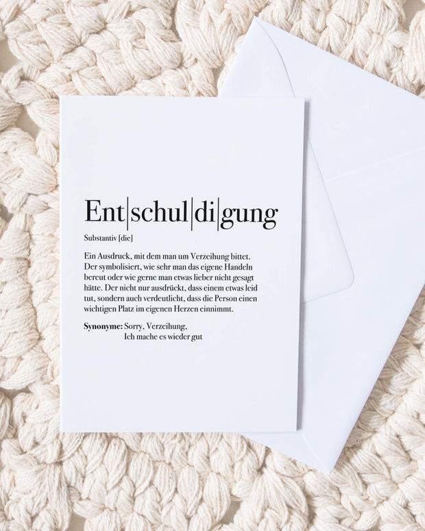 Definition Entschuldigung - Grußkarte