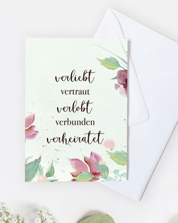 Verliebt, Verlobt, Verheiratet - Grußkarte