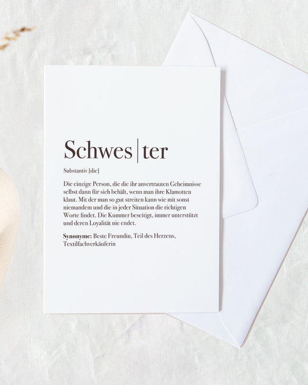 Definition Schwester - Grußkarte