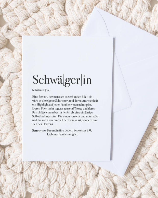 Definition Schwägerin - Grußkarte Grußkarte Lieblingsmensch®