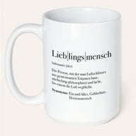 Tasse mit Spruch, Tasse mit Aufdruck, Geschenk für die Liebsten,Lieblingsmensch Definition, personalisierbar, weiss jumbo