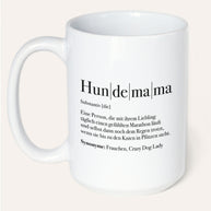 Tasse mit Spruch, Tasse mit Aufdruck, Geschenk für die Liebsten, Hundemama Definition, personalisierbar, weiss jumbo
